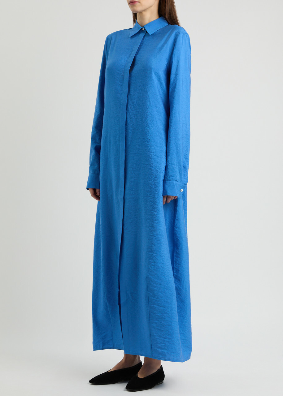 Toteme Crinkled Silk-blend Maxi Shirt Dress Blue Toteme