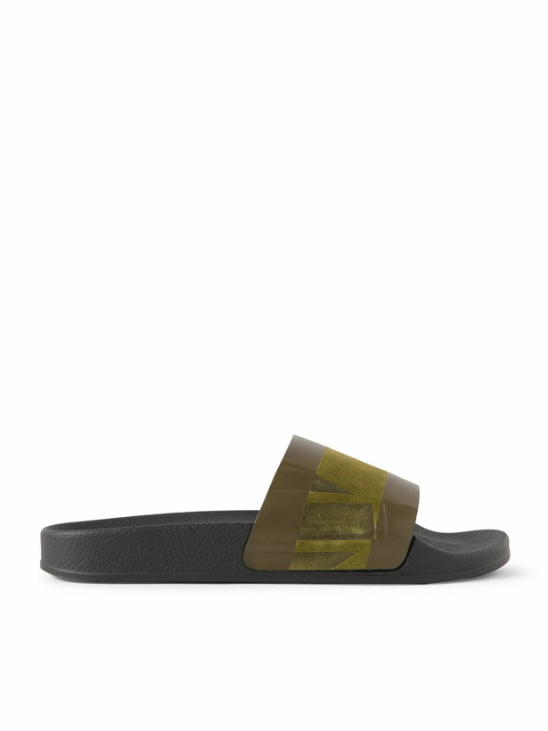 Photo: Frescobol Carioca - Humberto Striped Debossed Leather and Suede Slides - Green