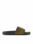 Frescobol Carioca - Humberto Striped Debossed Leather and Suede Slides - Green