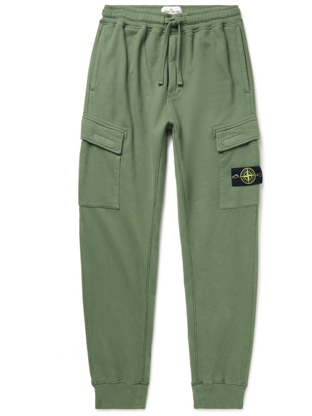 Photo: Stone Island - Slim-Fit Tapered Logo-Appliquéd Cotton-Jersey Cargo Sweatpants - Green