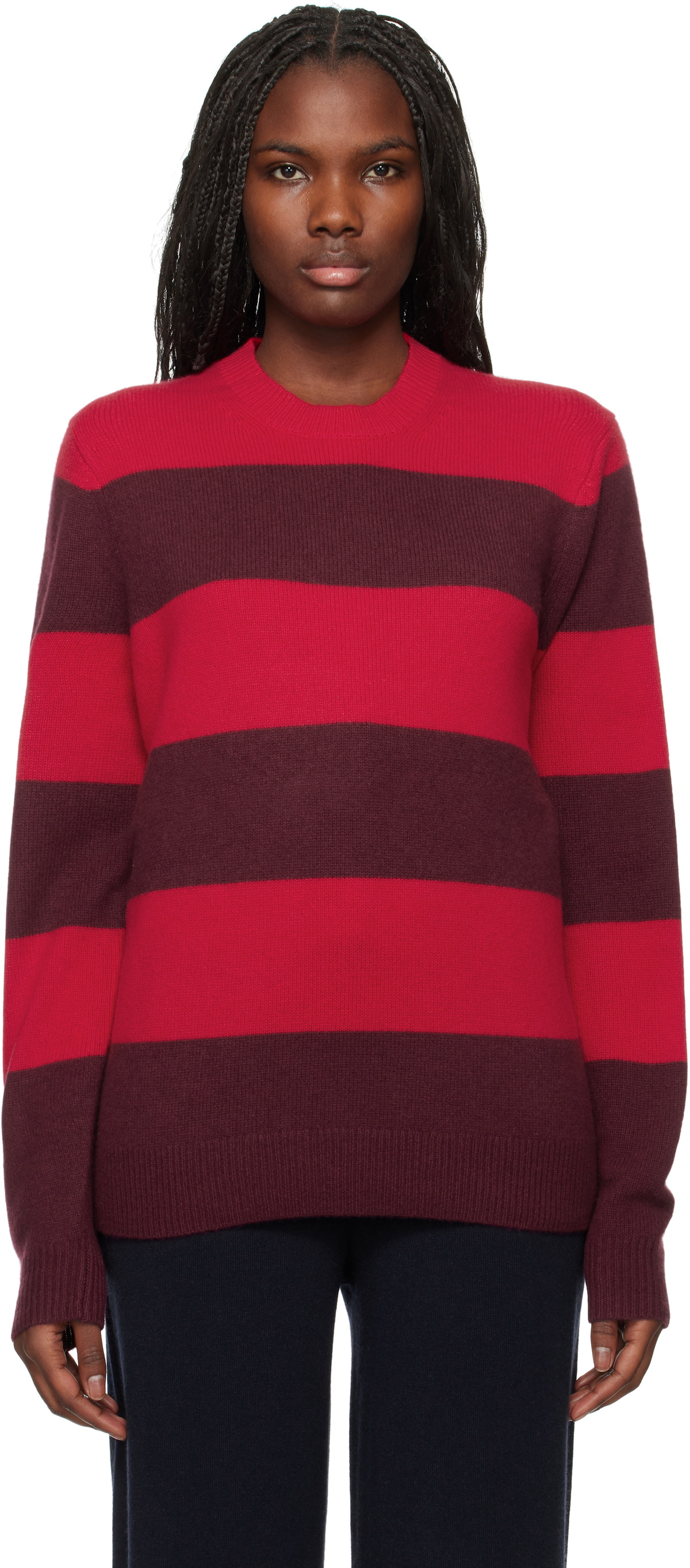 Guest in Residence Red & Burgundy Stripe Crew Sweater