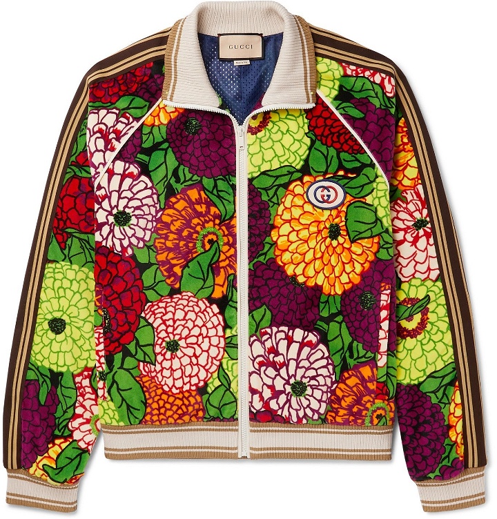 Photo: GUCCI - Striped Webbing-Trimmed Printed Cotton-Velour Track Jacket - Multi