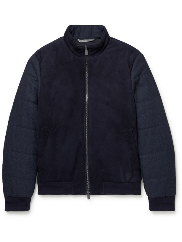 Photo: Canali - Impeccabile Quilted Wool and Suede Bomber Jacket - Blue
