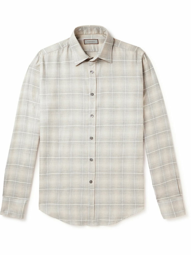 Photo: Canali - Checked Cotton and Lyocell-Blend Flannel Shirt - Gray