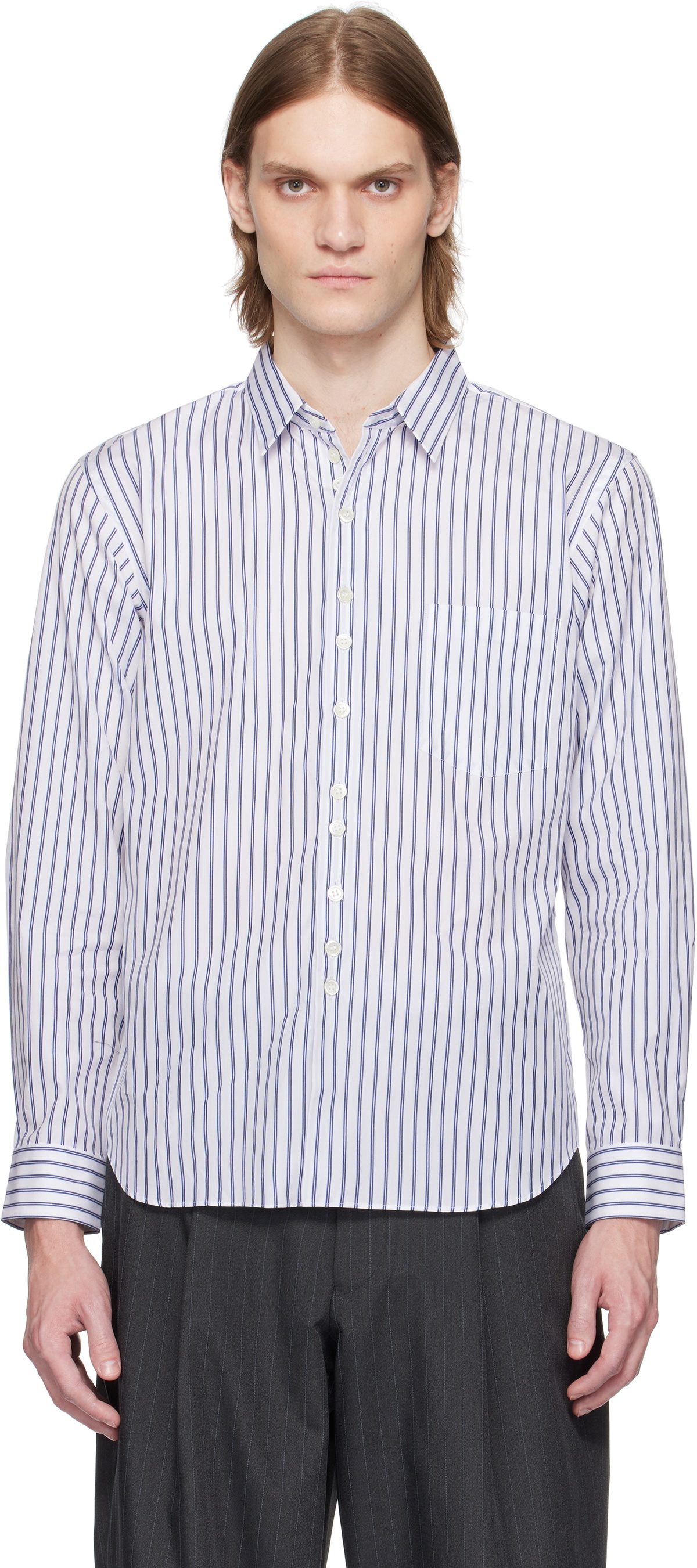 Comme des Garçons Homme Deux White & Navy Striped Shirt