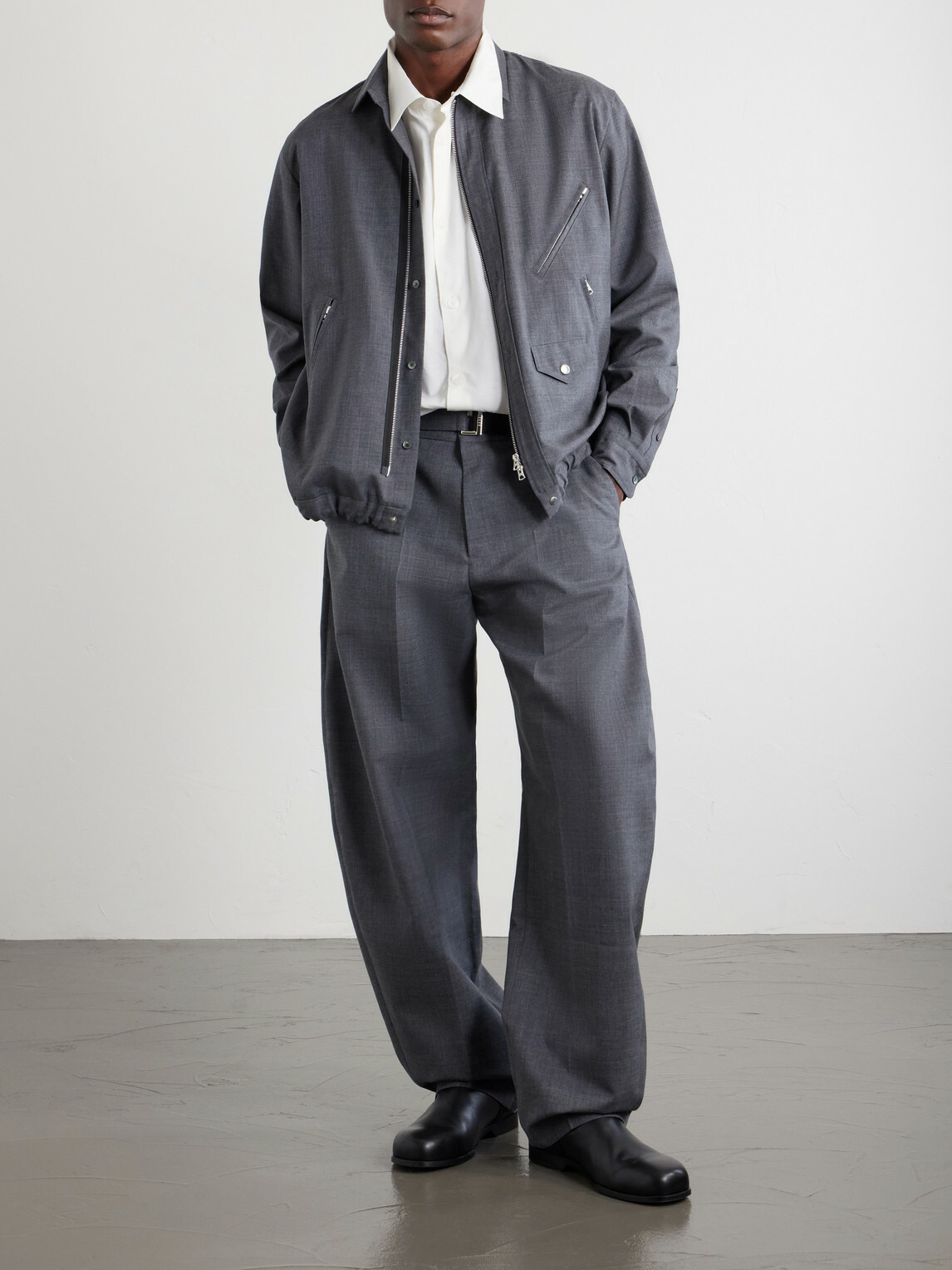 Sacai - Barrel-Leg Belted Woven Trousers - Gray
