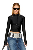 Diesel Hoodie in shiny stretch nylon - T-Shirts Womens in Black