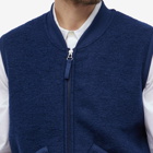 Universal Works Men's Wool Fleece Zip Waistcoat in Indigo