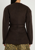 Ganni Belted Wool-blend Peacoat Jacket Dark Brown