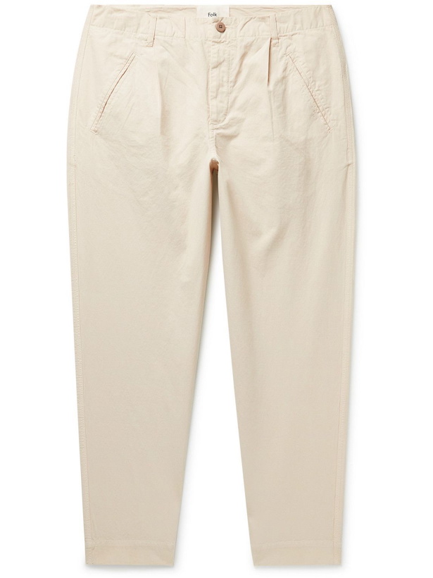 Photo: Folk - Assembly Tapered Crinkled-Cotton Trousers - Neutrals