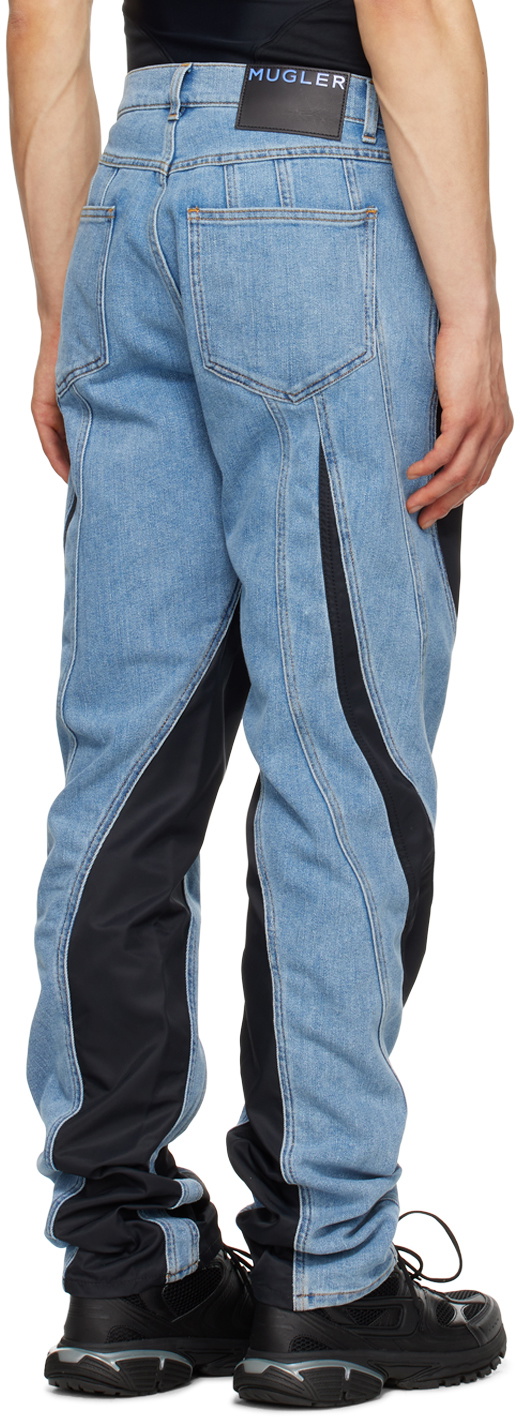 Mugler Blue Paneled Spiral Jeans Mugler