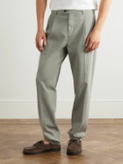 Eleventy - Tapered Pleated Stretch Cotton and Lyocell-Blend Twill Trousers - Gray