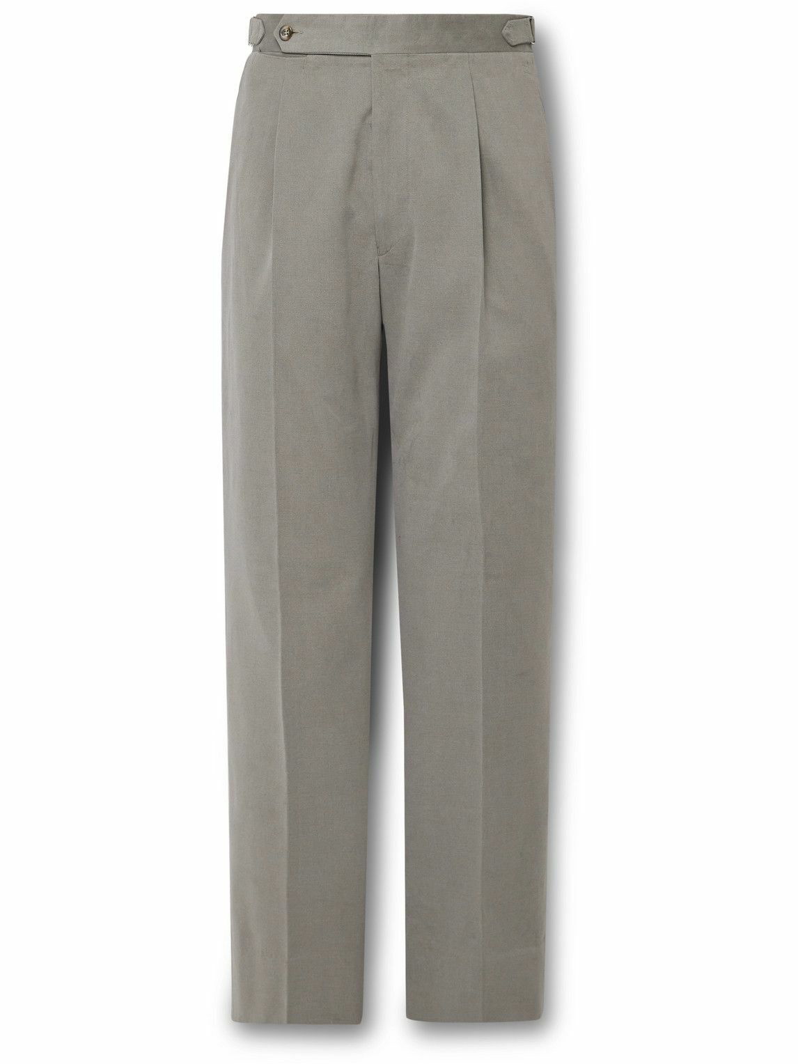 Tapered Pleated Belted Cotton-Twill Trousers