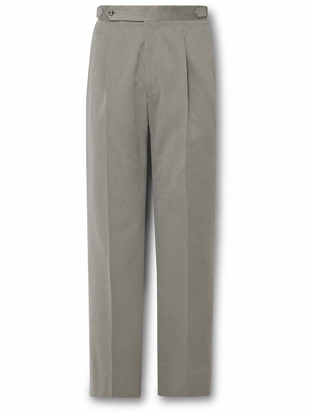 Photo: Stòffa - Tapered Pleated Brushed Cotton-Twill Trousers - Green