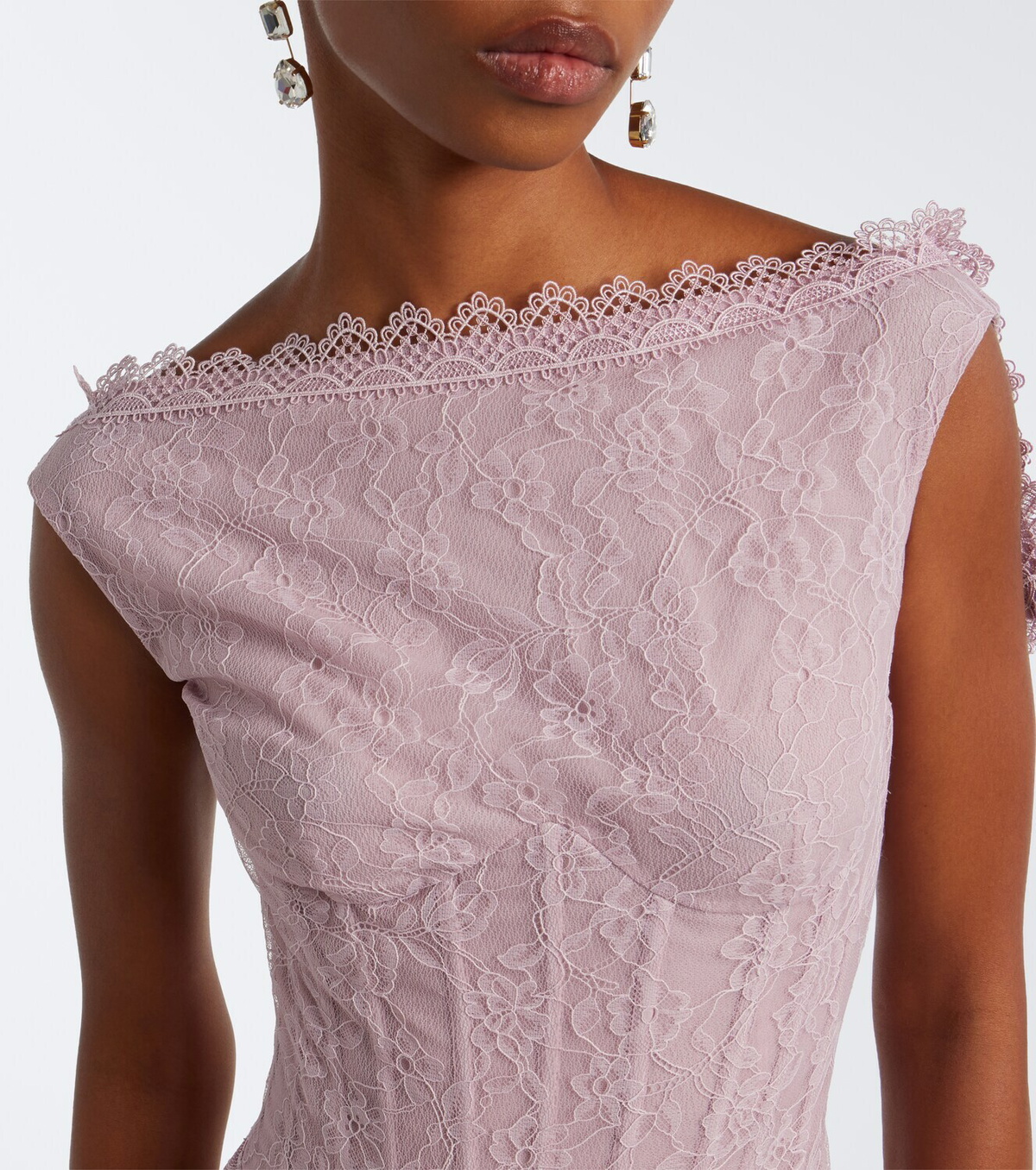 Georges Hobeika Silk-blend georgette and lace corset gown