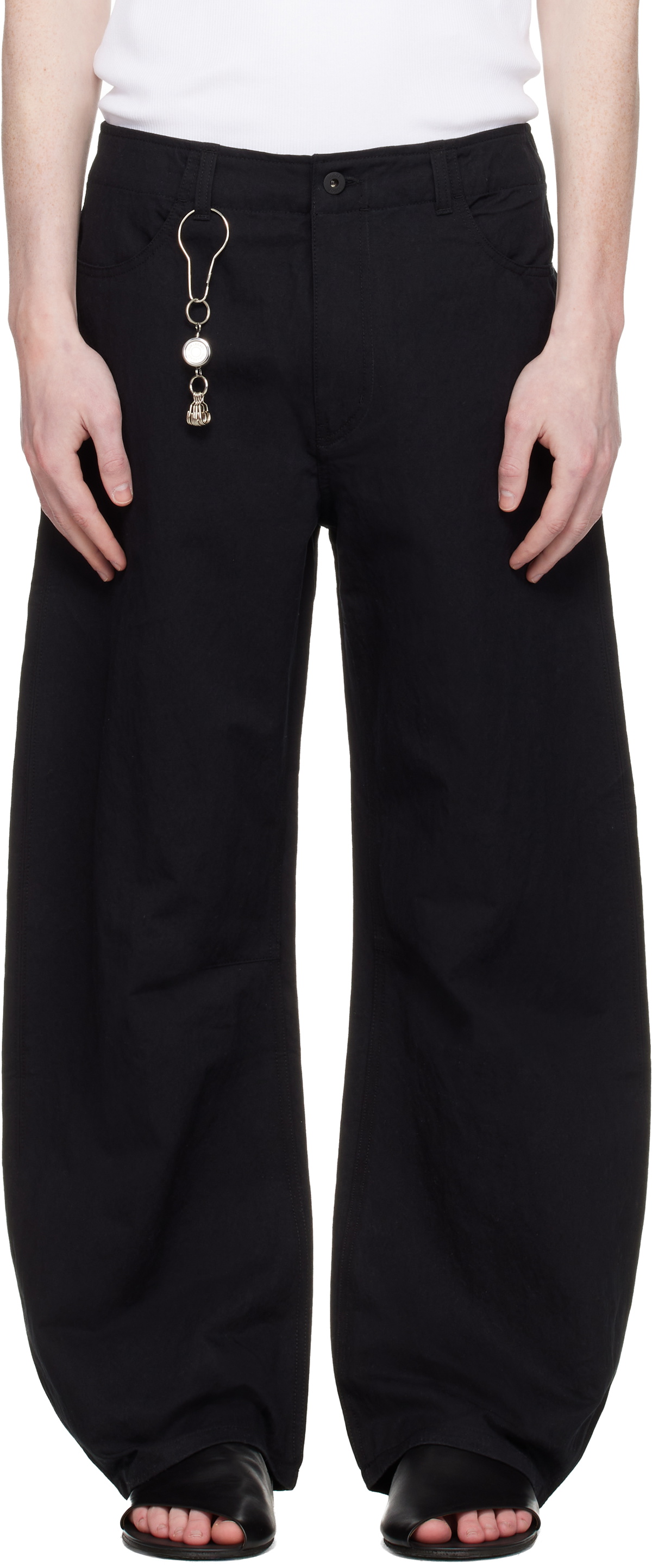COOR Black Deep Curved Washed Cotton Trousers COOR