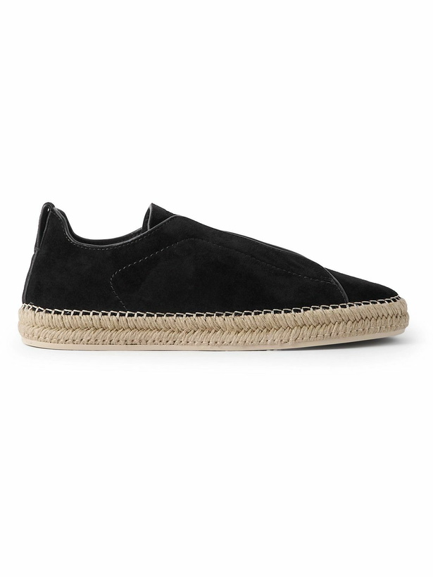 Photo: Zegna - Triple Stitch™ Leather-Trimmed Suede Slip-On Sneakers - Black