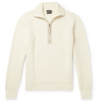 TOM FORD - Slim-Fit Leather-Trimmed Ribbed Merino Wool and Cashmere-Blend Half-Zip Sweater - Neutrals