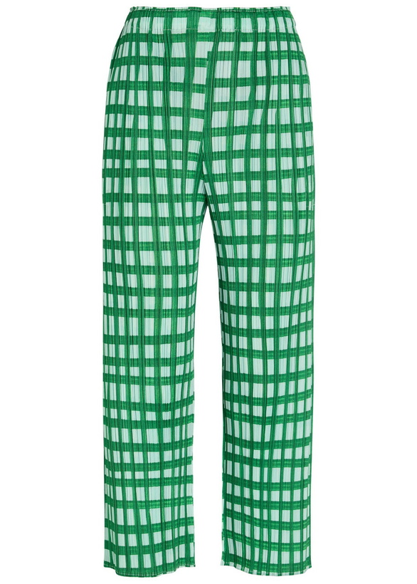 Photo: Pleats Please Issey Miyake Gingham Pleated Straight-leg Woven Cropped Trousers Green