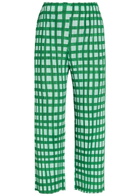 Pleats Please Issey Miyake Gingham Pleated Straight-leg Woven Cropped Trousers Green
