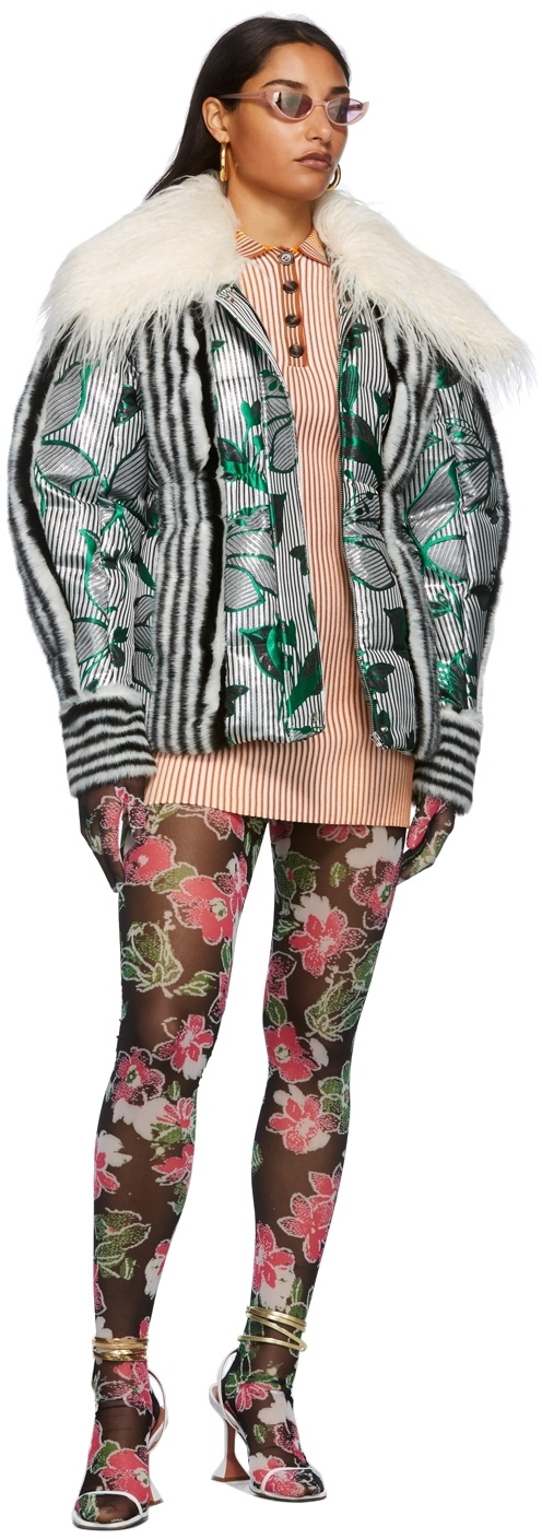 SHUTING QIU Grey & Green Patterned Down Jacket