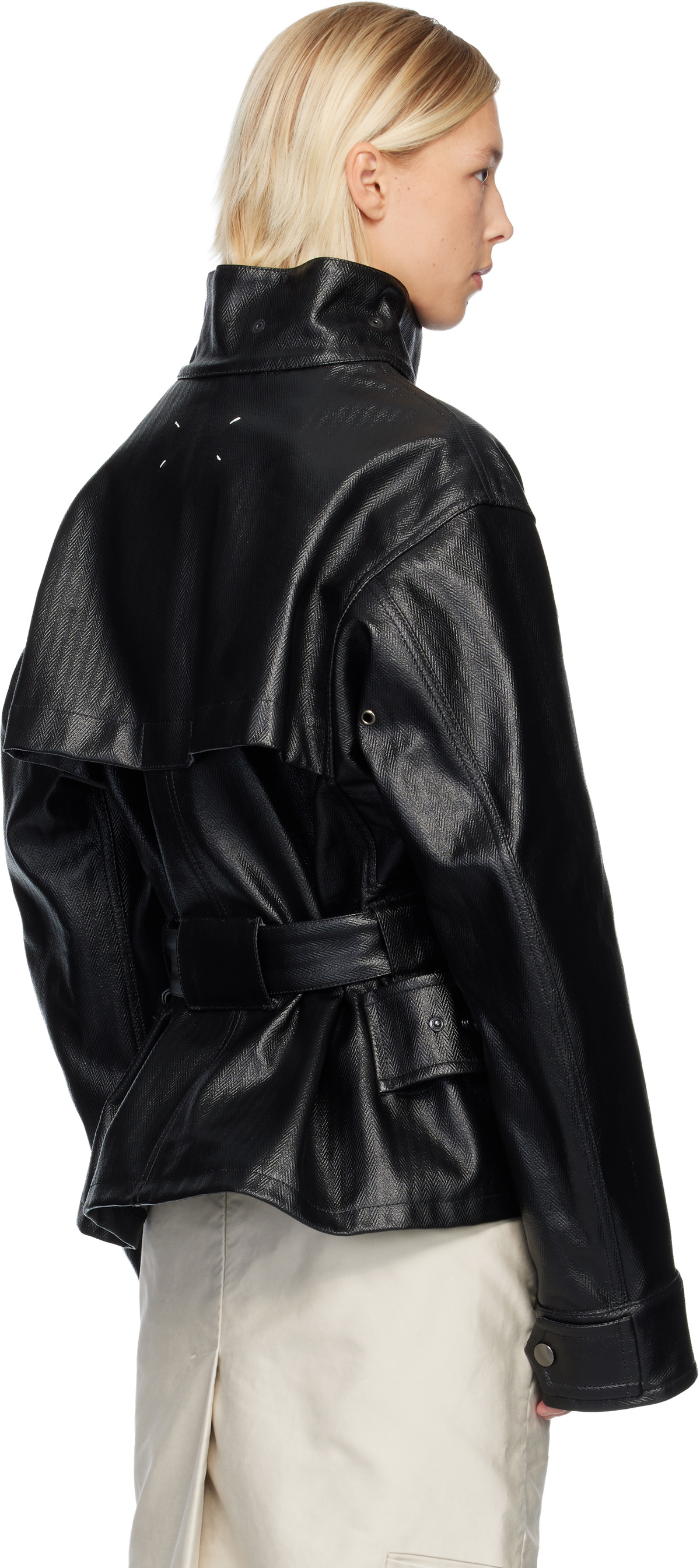 Maison Margiela Black Belted Faux-Leather Jacket