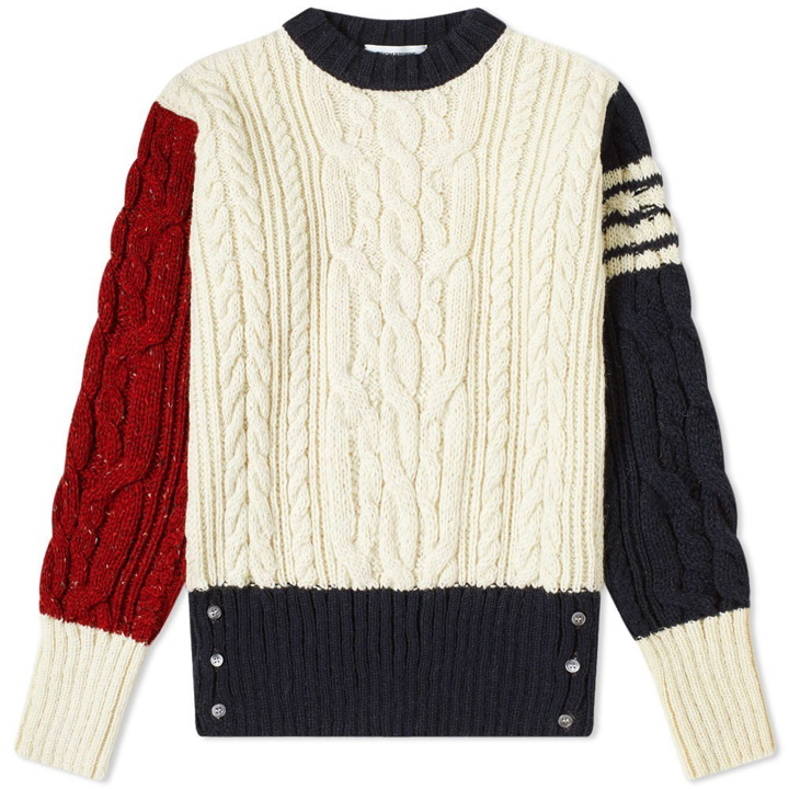 Photo: Thom Browne Funmix Aran Cable Four Bar Donegal Crew Knit