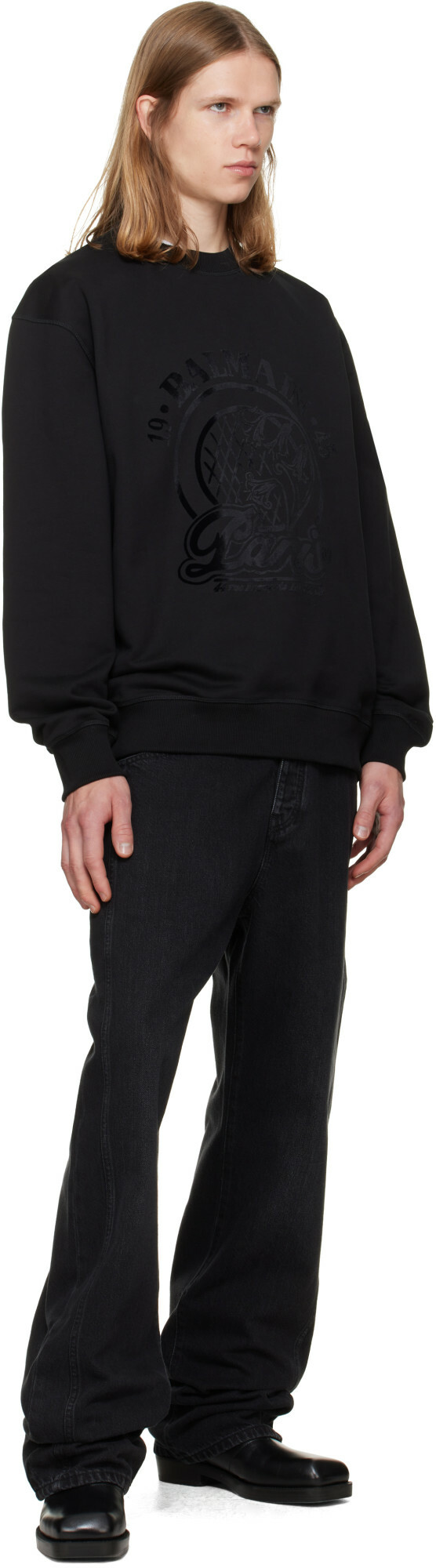 BALMAIN Black 'Balmain' Quilted Flock Sweatshirt