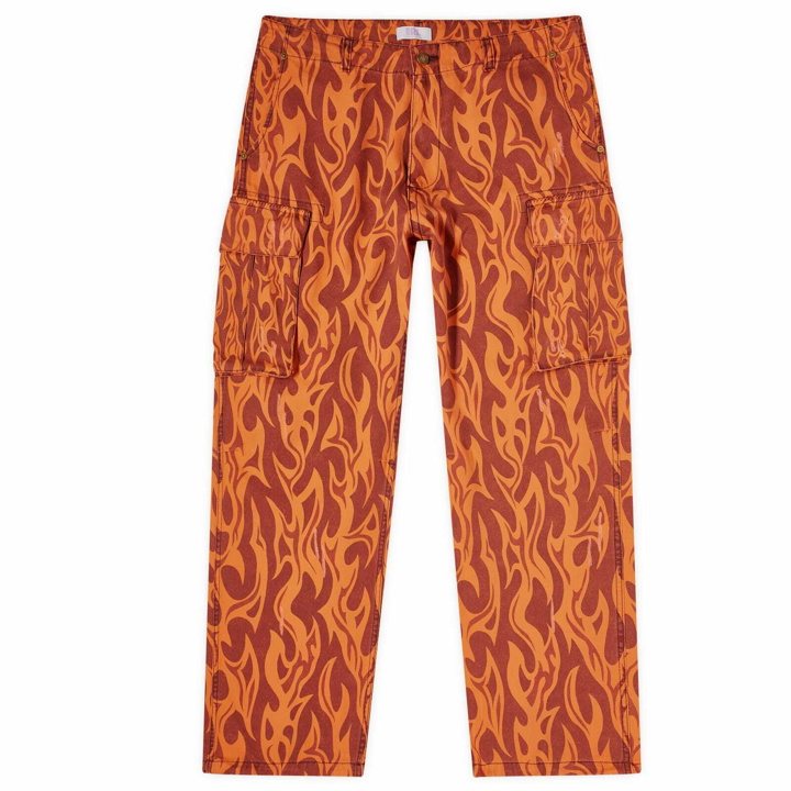 Photo: ERL Men's Flame Cargo Trousers in Orange