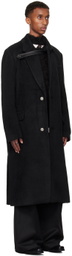 NULLUS Black Camellia Lapel Brooch Coat