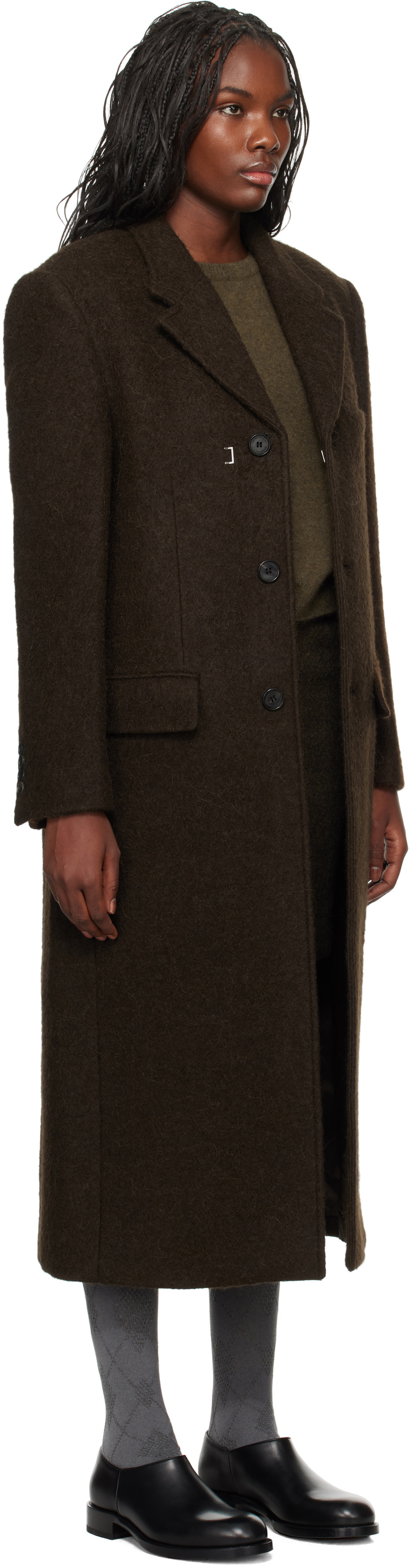Dunst Brown 3 Button Boucle Wool Coat Dunst