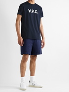 A.P.C. - Logo-Flocked Cotton-Jersey T-Shirt - Blue