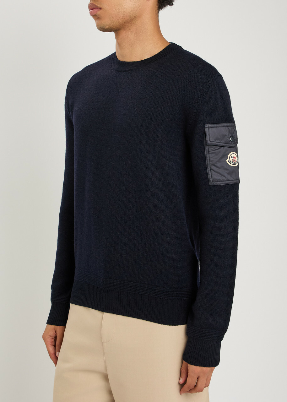 Moncler Sleeve-pocket Wool Jumper Blue