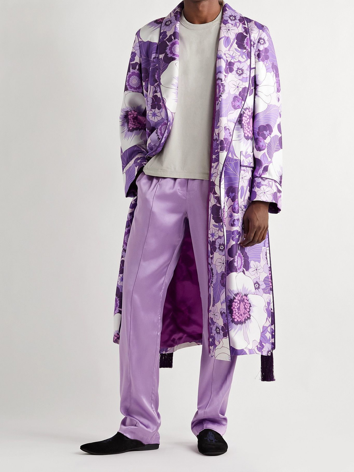 Silk-blend satin pajama pants in purple - Tom Ford