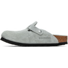 Birkenstock Gray Narrow Boston Soft Footbed Suede Leather Loafers