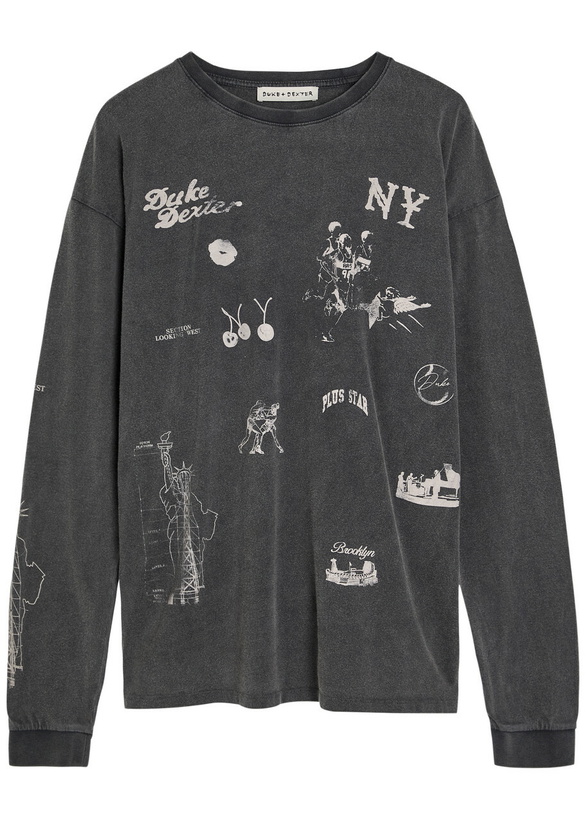 Photo: Duke And Dexter Sketch Printed Long Sleeve Cotton T-shirt Grey