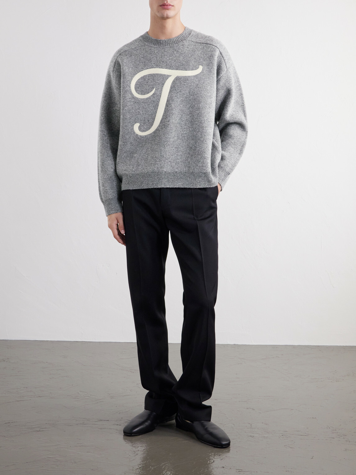 TOTEME - Logo-Embroidered Wool-Blend Sweater - Gray