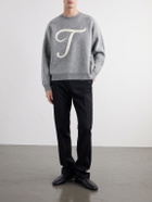 TOTEME - Logo-Embroidered Wool-Blend Sweater - Gray