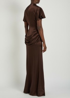 DE LA Vali Myra Gathered Satin Gown Brown