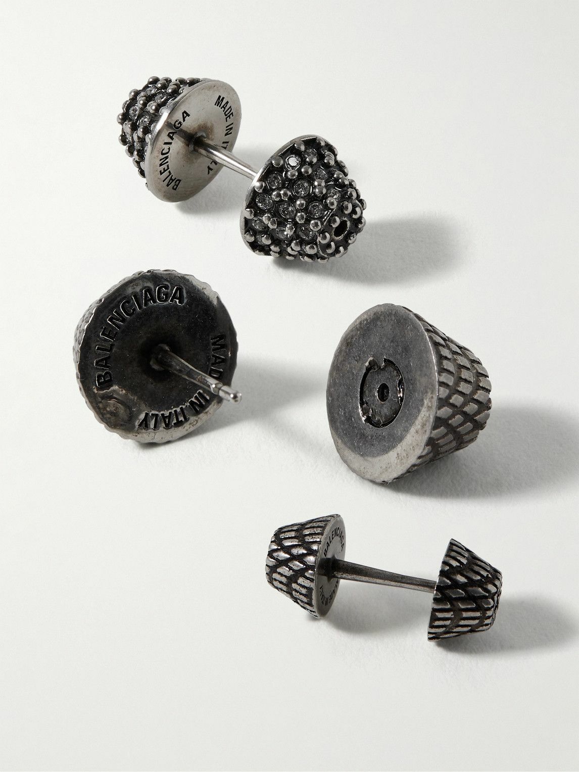 Balenciaga - Cagole Set of Three Antiqued Silver-Tone Crystal
