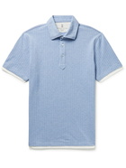 BRUNELLO CUCINELLI - Slim-Fit Jersey-Trimmed Striped Cotton-Piqué Polo Shirt - Blue