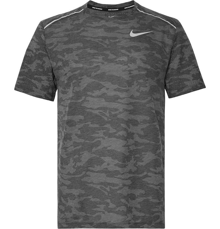 Photo: Nike Running - Rise 365 Perforated Camouflage-Print Breathe Dri-FIT T-Shirt - Gray