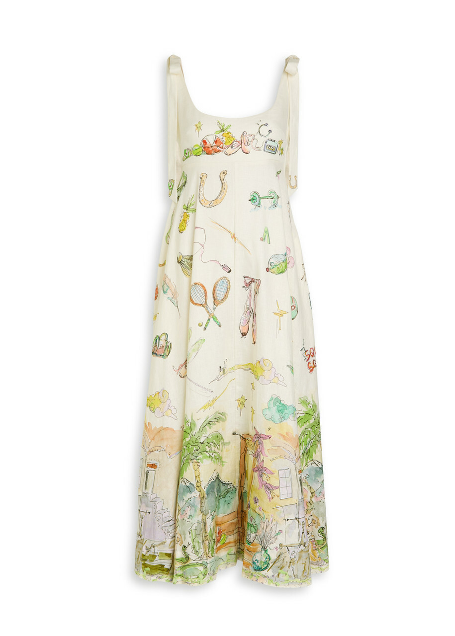 Alemais Anouk Printed Linen Maxi Dress Multicoloured ALMAIS