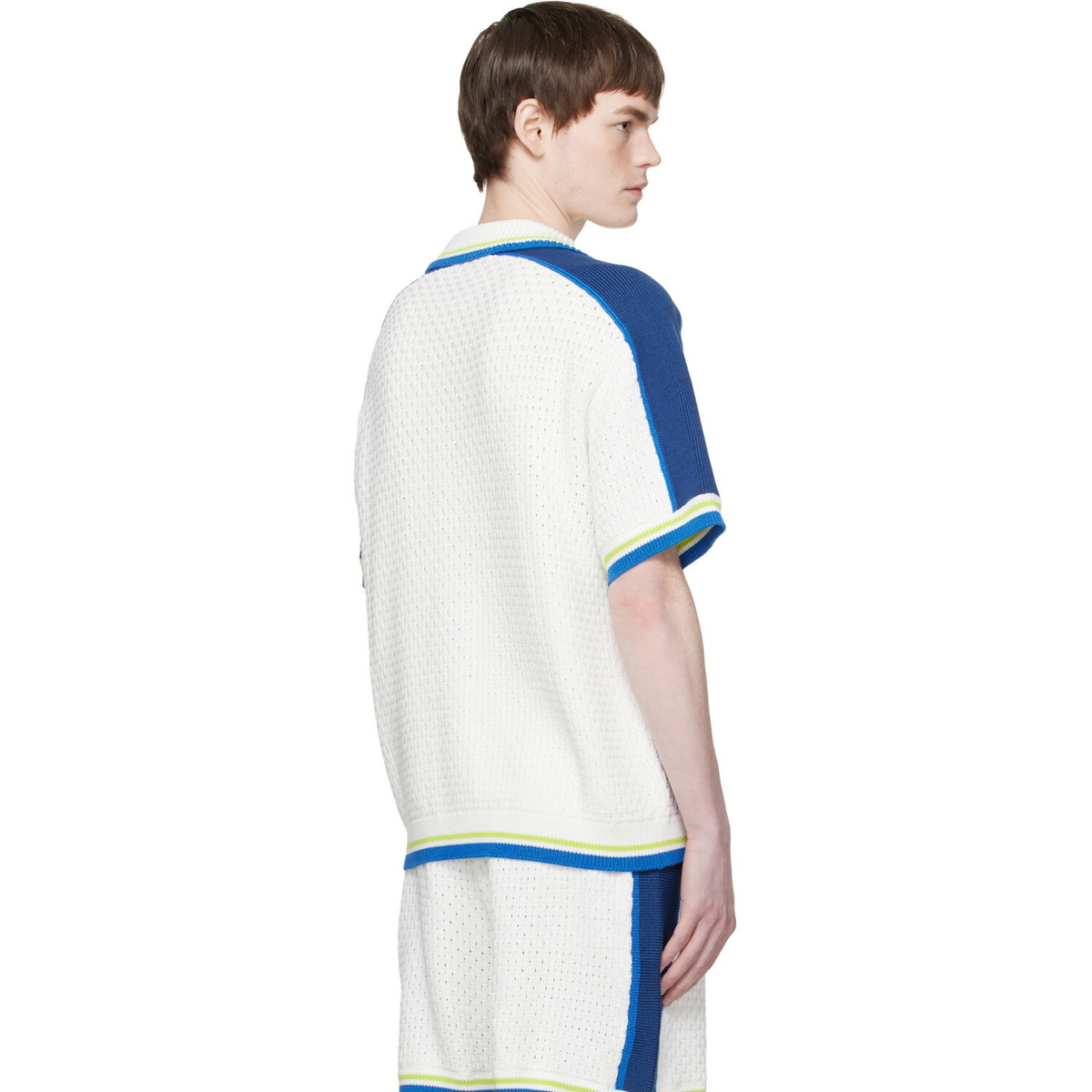 Casablanca Off-White & Blue Short Sleeve Crochet Shirt