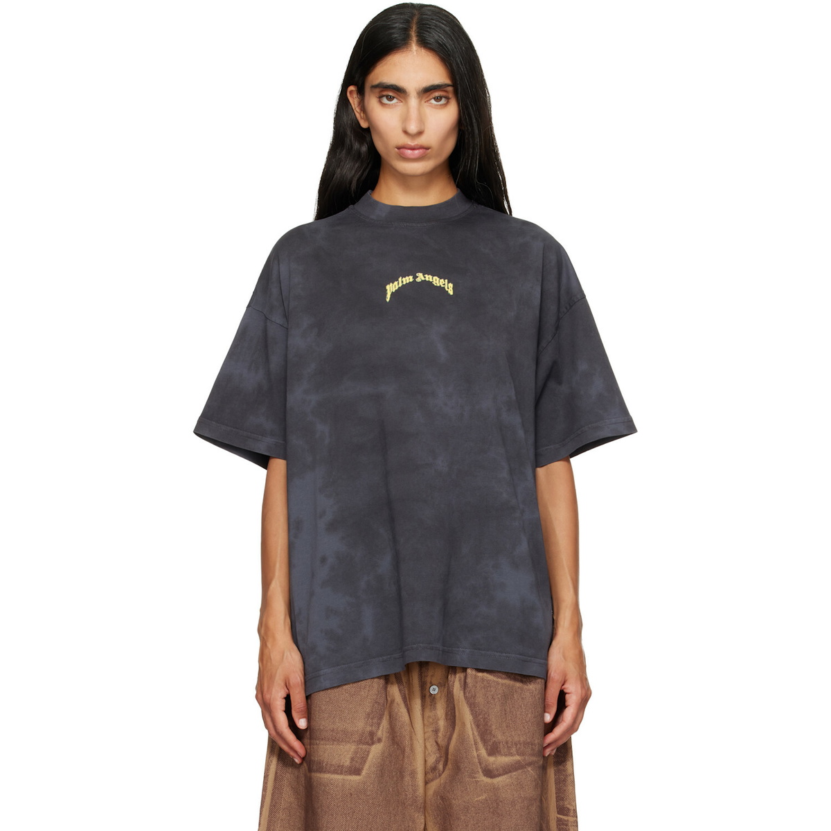 Palm Angels Black Curved Logo T-shirt