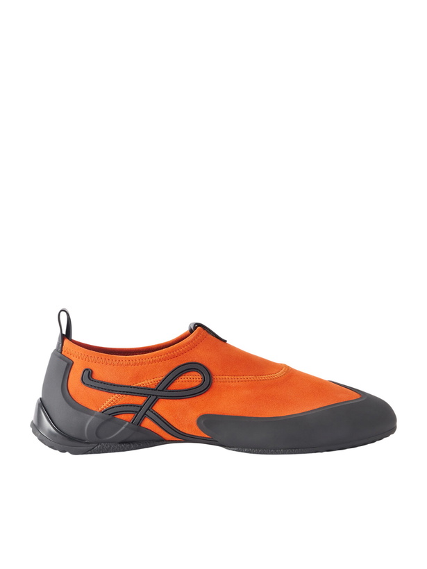 Photo: LOEWE - Grip Aqua Rubber-Trimmed Stretch Suede Sneakers - Orange