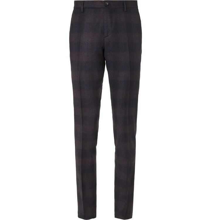 Photo: Etro - Navy Slim-Fit Checked Wool Suit Trousers - Navy