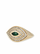 Jacquie Aiche 14K Yellow Gold Halo Eye Diamond And Emerald Ring