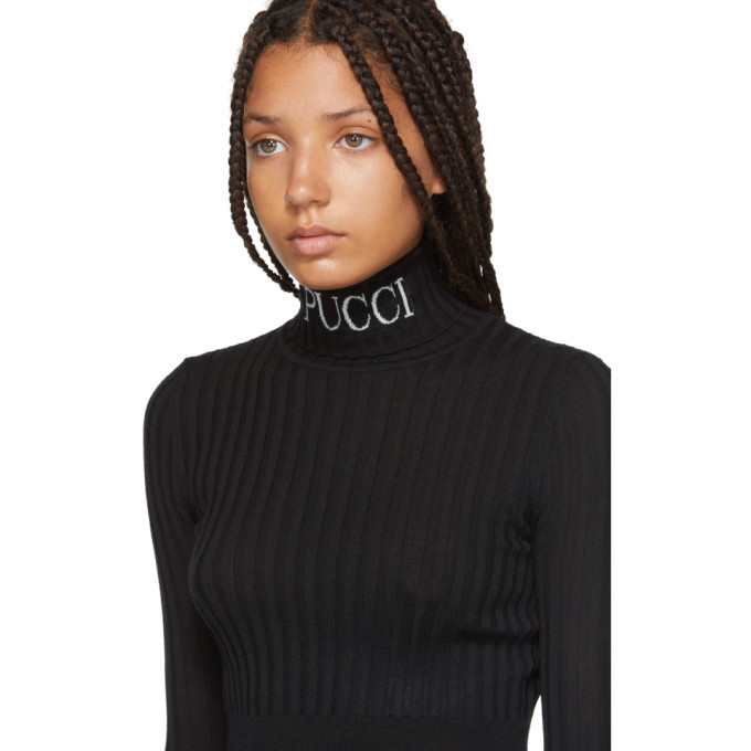 Emilio Pucci Black Cropped Rib Turtleneck Sweater