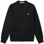 Maison Kitsuné Men's Tricolor Fox Patch Classic Cardigan in Black